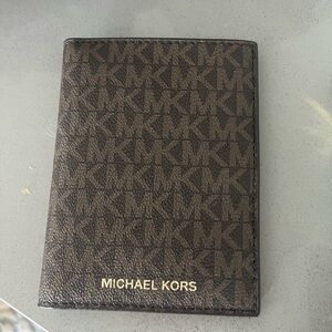 Michael Kors Brown Signature MK Passport Wallet with Gold Logo